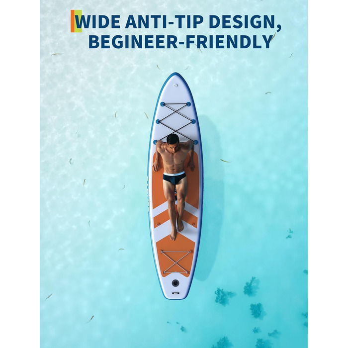 Надувне SUP дошка Stand Up Paddle Board 10.6ft з аксесуарами, антиковзаюче EVA покриття, легка сумка, насос, для підлітків та дорослих (Sunset Chevron)