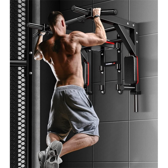 Кімнатна турнік для стіни 2-в-1 з платформою для віджимань, чорний. Макс. навантаження 500 кг. Фітнес для дому