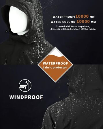 Чоловіча лижна куртка 33000ft: водонепроникна, вітрозахисна, тепла, функціональна, для сноуборду та лиж, чорного кольору