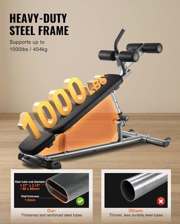 VEVOR лавка для пресу, Bauchbank з обертовим ручками, регульована висота, міцна сталь, 500/600/453,6 кг, для фітнесу вдома, силові тренування, лавка для пресу/1000lbs