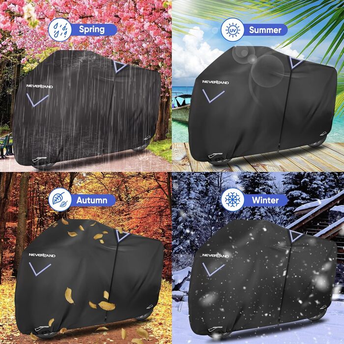 Накладна для мотоцикла NEVERLAND Outdoor, 295x110x140 см, 300D, водовідштовхувальна, з отворами для замка, світловідбиваюча, чорна, для мотоцикла, мопеда, скутера, ролера (XXXL)