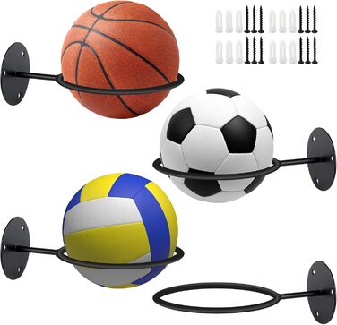 Настінна підставка для м'ячів - 4 шт. - Метал, чорний - для баскетболу, волейболу, футболу, регбі