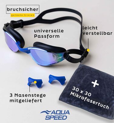 Окуляри для плавання для дорослих ZEN-17 чорні, дзеркальні, антифог, UV-захист, силіконовий ремінець, мікрофібра