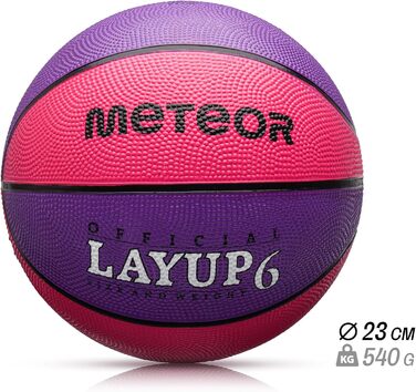 М'яч баскетбольний Meteor Layup Kinder Mini, розмір 7 (чоловічий), розмір 6 (жіночий), рожевий та фіолетовий - для дітей 4-8 років, ідеальний для тренувань