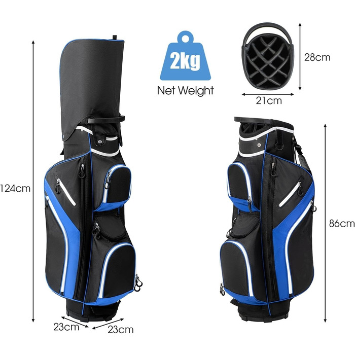 Сумка для гольфу LIFEZEAL Stand Bag з 14 відділеннями, з ременем, тримачем для напоїв, 9 кишень, холодильником, тримачем для парасольки, для чоловіків та жінок, блакитна