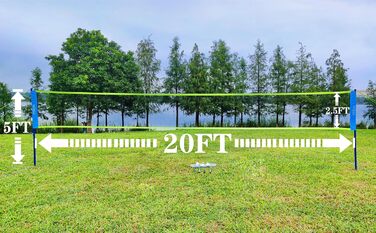 Набір для бадмінтону Zdgao для двору: портативна сітка з лебідкою, 4 алюмінієві ракетки, 3 волани, розмітка та сумка для перенесення (Синьо-Зелений)