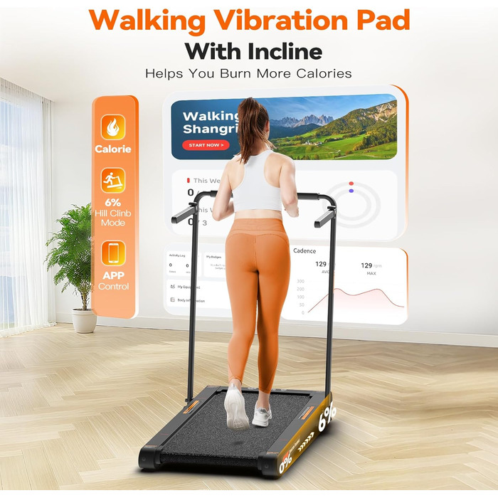 Sperax Килимок для ходьби з вібрацією 3-в-1 для бігового тренажера, з пультом дистанційного керування, 0.3-6 км/год, для дому та офісу (Сірий)
