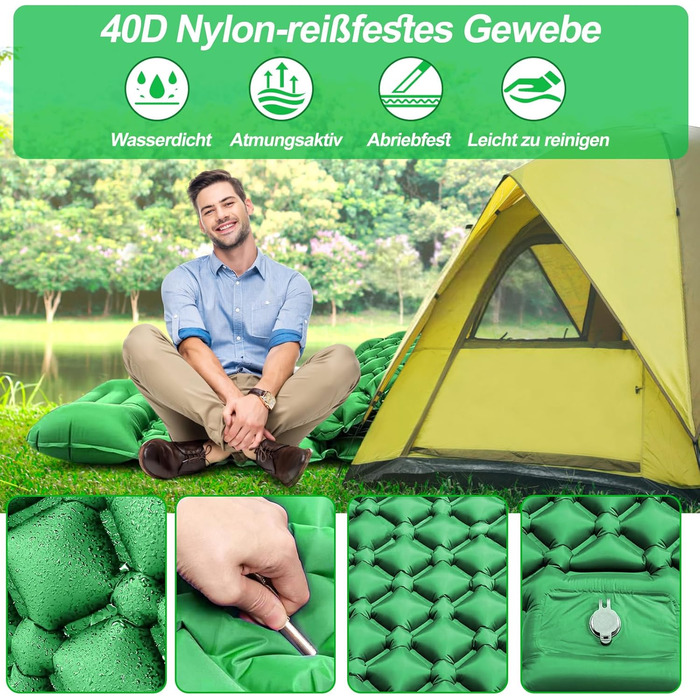 Isomatte HVIERO Саморозкладаючася, для кемпінгу та подорожей, ультралегка, компактна, зелена