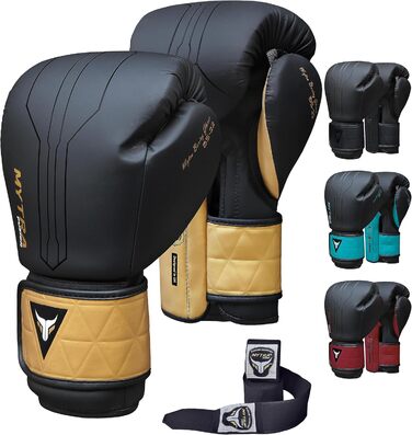 Боксерські рукавички Mytra Fusion 16oz чорні/золоті з безкоштовними бинтами для боксу, MMA, тайського боксу, кікбоксингу для чоловіків і жінок