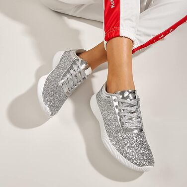 Кросівки жіночі срібні LUCKY STEP з блискітками та стразами, легкі тенісні кеди 40 EU