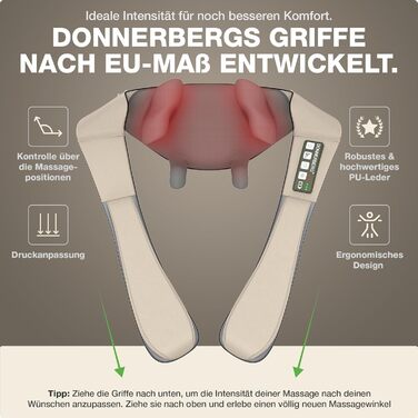 Масажер для шиї Donnerberg ProNeck з підігрівом, бездротовий, бежевий, професійний, гарантія 7 років, акумулятор, 2024