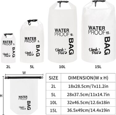 Водонепроникна сумка Uncle Paul 2L - мішки для зберігання, 5L (1.1 гал), білі
