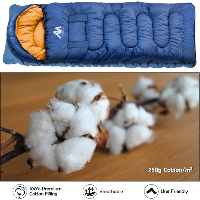 Спальний мішок Outdoor Deckenschlafsack Koppelbar, 5-15°C, 220x80 см для дорослих. Підходить для кемпінгу, трекінгу, риболовлі, подорожей. Водонепроникний, 3-сезонний, з можливістю з'єднання. Ліва блискавка.