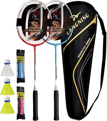 Набір для бадмінтону: 2 ракетки, 24 lbs, 85 г, професійний карбон, висока якість, червоно-синій колір