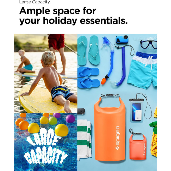 Набір водонепроникних сумок Spigen Dry Bag Set [Aqua Shield] 20L+21L для пляжу, плавання, кемпінгу, каякінгу та човнів (Sunset Orange)