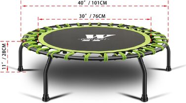Трамплін для фітнесу 112 см, міні-трамплін для дому, з регульованою ручкою (3 положення), система пружин, до 150 кг, зелений