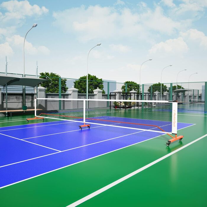 Мобільна сітка для піклболу PICKLETECH 6.7 м - Сітка для піклболу з колесами - Відповідає стандартам USAPA - Для гри в приміщенні та на вулиці - З сумкою для перенесення