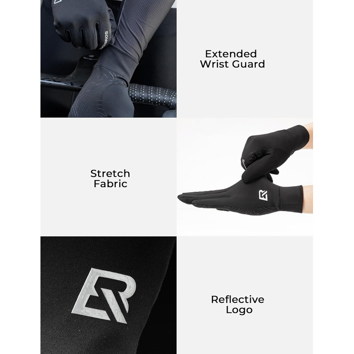 Велосипедні рукавички ROCKBROS для чоловіків та жінок з підтримкою сенсорного екрану, флісова підкладка, антиковзаюча поверхня, для їзди на велосипеді, бігу, піших прогулянок та повсякденного використання, розмір M, чорний