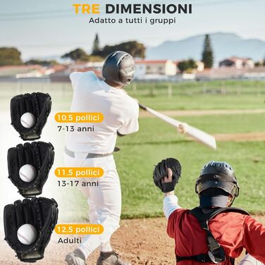 Рукавиця для бейсболу та софтболу Rechte Hand (12.5 дюймів, чорна) - для дорослих, тренувальна/змагальна, потовщена, міцна