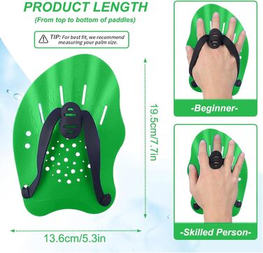 Набір ручних плавальних весел (2 шт.) для тренувань, дорослих та дітей, унісекс (зелені)