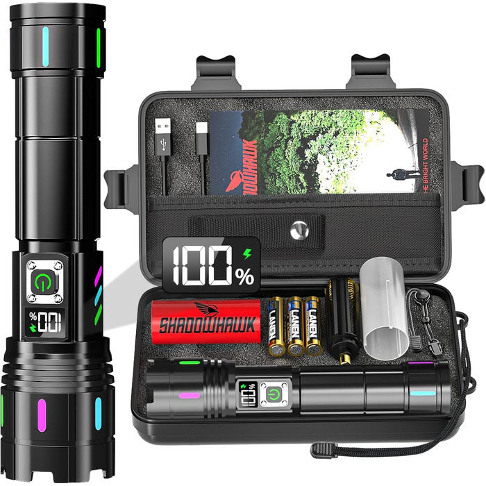 Тактичний ліхтар XHM90.2: 500000 люмен, 30 Вт, LCD-дисплей, 5 режимів, IP67, Zoom, тактичний ліхтар