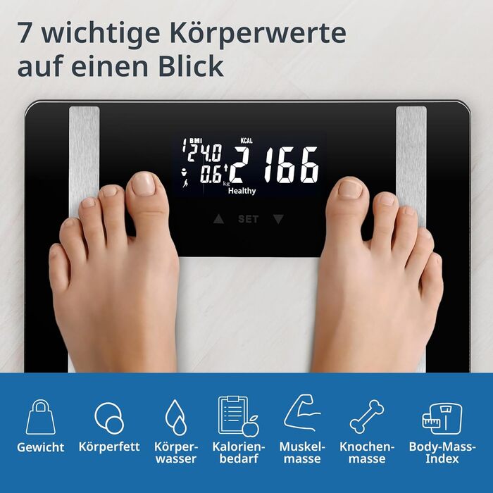 Ваги для тіла ADE Ines з аналізом складу тіла (жир, м'язи, ВМІ) | До 200 кг | Білий/Чорний