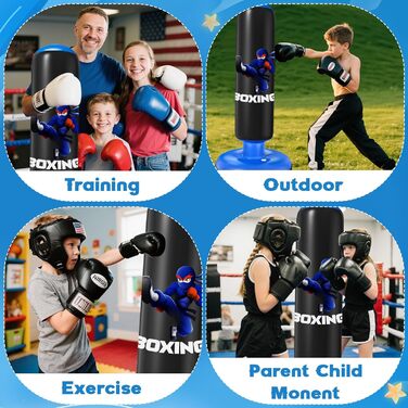 Дитячий боксерський мішок Qoosea 160 см з рукавичками та насосом, подарунок для хлопчиків та дівчаток 3–12 років. Підходить для карате, кікбоксингу, тхеквондо