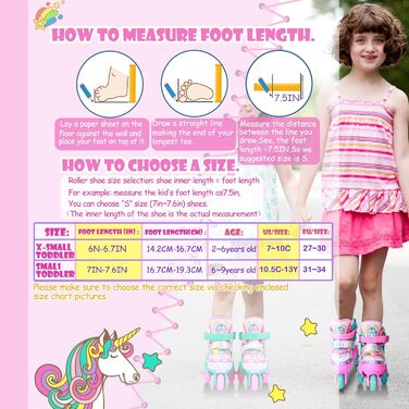 Дитячі ролики Kinder Einhorn для дівчаток, 3-6 років, з підсвічуванням, регульовані, 4 колеса, для початківців, рожеві