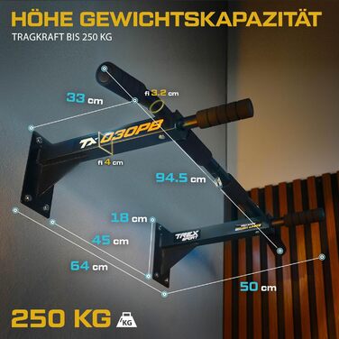 Турнік для підтягувань TREX SPORT TX-030PB настінний, 6 нековзних ручок, петля для боксерського мішка, до 250 кг