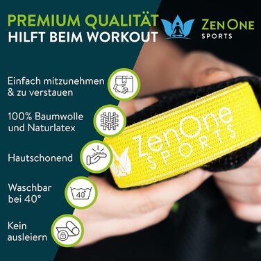 Спортивні фітнес-гумки ZenOne Sports® - стрічки опору з тканини (6 рівнів) з інструкцією для тренувань. Ідеально для силових тренувань, розминки та багато іншого. Гумка опору 3 Medium (Жовтий)