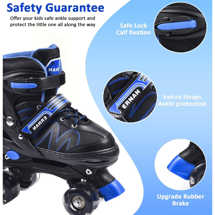 Дитячі ролики ERNAN з регулюванням, світлодіодні, для дівчаток та хлопчиків, підходять для початківців, 4 розміри.