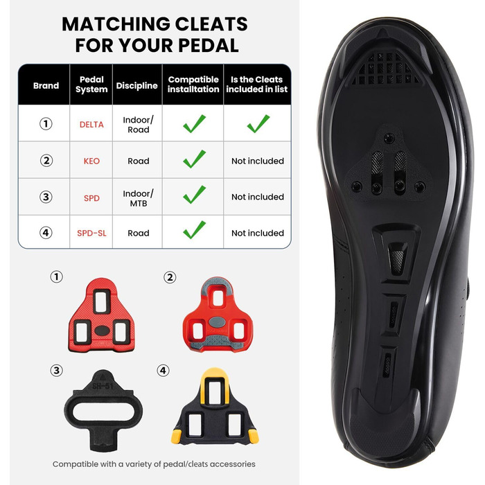 Велосипедні черевики для чоловіків та жінок. Сумісні з педалями Look SPD, SPD-SL, Delta Lock. Підходять для педалей Peloton. Розмір 43 EU, чорний колір
