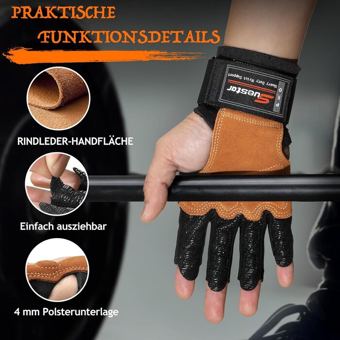 Фитнес рукавички SueStar для силових тренувань з підтримкою зап'ястя, повний захист долоні та силіконовими накладками, для важкої атлетики, станової тяги та вправ