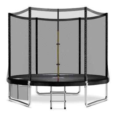 Батут JUMMICO Outdoor для дітей Ø 183/228/305/366/427 см з сертифікацією GS, з драбиною та бічною кишеню (228 см), чорний