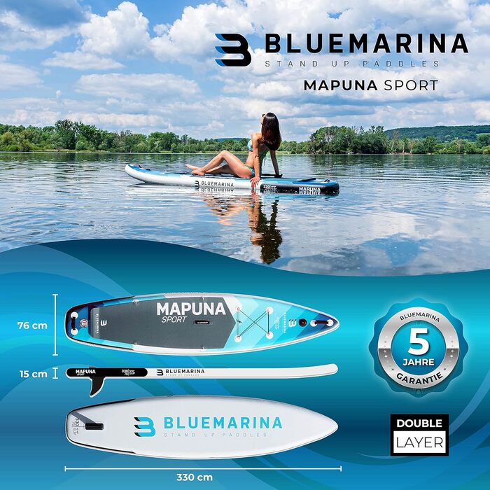 Надувна дошка для SUP Bluemarina Mapuna, 330x76x15 см, до 200 кг, комплект для сапсерфінгу, гарантія 5 років