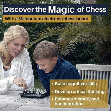 Шаховий комп'ютер MILLENNIUM Europe Chess Champion M800 з 7 іграми для дітей і початківців, дорожній набір з відсіком для фігур