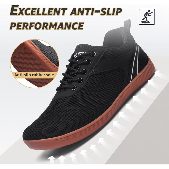 ASHION Унісекс босі кросівки для жінок та чоловіків. Широкі кросівки для ходьби, трейлраннінгу та бігу по вулицях. Розмір 39 EU, широка колодка, чорний/коричневий колір.