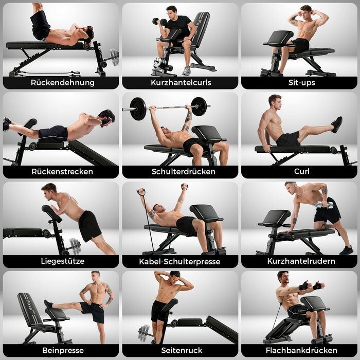 Багатофункціональна розкладна лава для гантелей 13 в 1, регульована фітнес-лава для дому, тренажер для вправ на прес та всього тіла, витримує до 400 кг