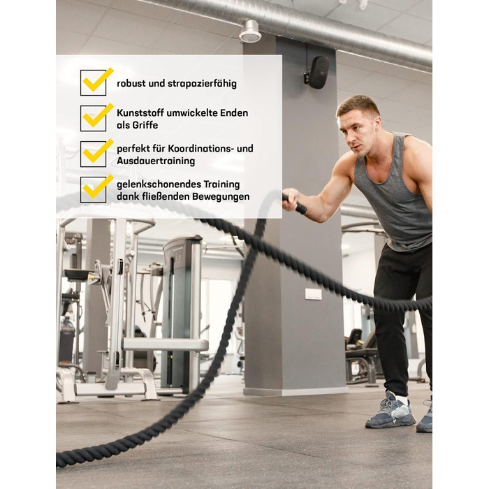Батл-роуп SPORTINATOR® 9 м, 7 кг – тренувальний канат для фітнесу, з пластиковими ручками, для координації та витривалості, для жінок і чоловіків
