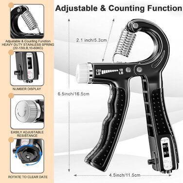 Набір для тренування рук Aurivee (6 шт.) - тренажер сили хвата, п'ятипальцевий тренажер, кільце для тренувань та м'яч для зняття стресу з сумкою