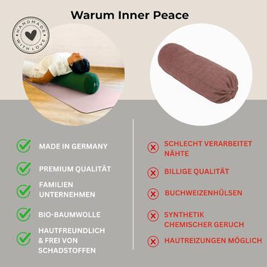 Йога-болстер Inner Peace: довге подування для йоги з органічної дінкової вати | Зроблено в Німеччині