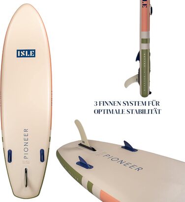 Надувна SUP-дошка ISLE Pioneer з рюкзаком, насосом, веслом і страховкою, 3 плавники, для початківців, дизайн California