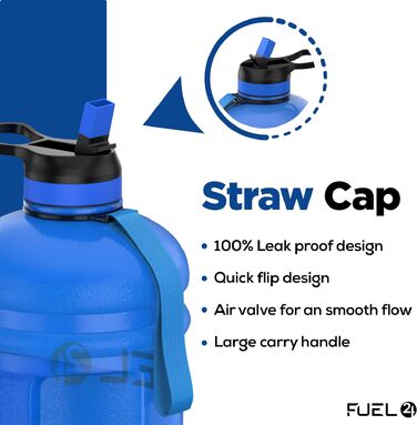 Спортивна пляшка для води Fuel24 Jug 2,2 л з трубочкою та кришкою, BPA-free, посилений гнучкий матеріал, велика ємність для залу та спорту