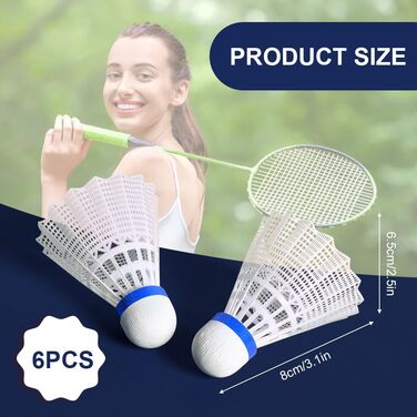Набір для бадмінтона Flintronic, 6 нейлонових воланів, висока стабільність та довговічність, для тренувань в приміщенні та на вулиці, білий (6 шт.)
