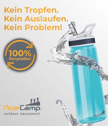 Пляшка для води AceCamp Tritan 750 мл, синя, з трубочкою, BPA-free, герметична, для спорту (2 шт.)