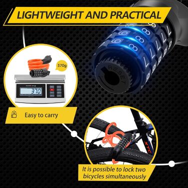 Замки для велосипеда з кодом 12 мм/120 см, протиугінний кабельний замок з 5-значним кодом, вологостійкий числовий замок-кабель для велосипеда, електровелосипеда, дитячої коляски, драбини (Чорний) (Оранжевий)