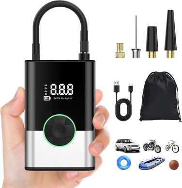 Портативний електричний компресор EVARYOO 6000mAh, 150PSI для авто, мотоциклів, велосипедів, м'ячів, акумуляторна бездротова повітряна помпа