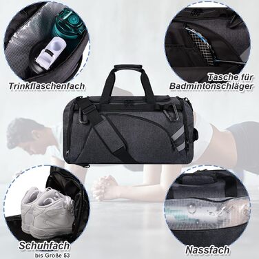 Спортивна сумка BERTASCHE 50 л з відділенням для взуття та вологих речей, рюкзак для тренувань, фітнесу, басейну, сауни, подорожей, для чоловіків і жінок