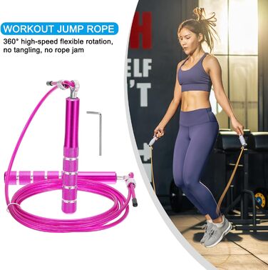 Стрибкове канат PATIKIL для фітнесу з підшипниками, алюмінієва ручка та ключ для аеробіки, рожевий