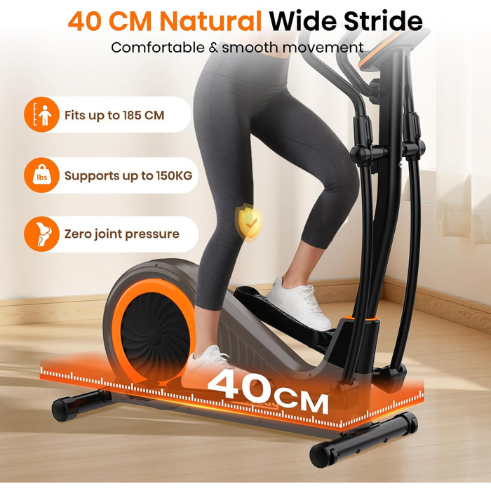 Еліптичний тренажер Niceday для дому, тихий, з магнітним опором, 16 рівнів, крок 39 см, до 150 кг, збірка 90%, Німеччина